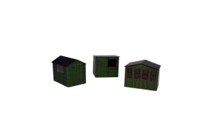 ATD Models Green Sheds (3) Card Kit OO Gauge
