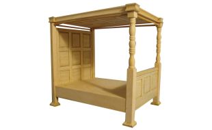 Bare Wood Four Poster Bed for 12th Scale Dolls House