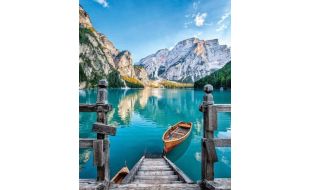 Figured'Art Boat on the Mountain Lake Printed Cross Stitch Kit