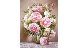 Figured'Art Beautiful Peonies Printed Cross Stitch Kit