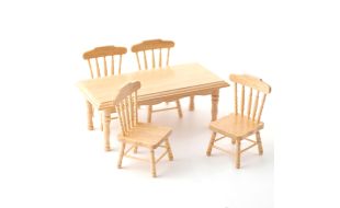 Pine Kitchen Table and 4 Chairs for 12th Scale Dolls House