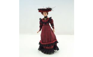Porcelain Victorian Lady in Red Dress for 12th Scale Dolls House