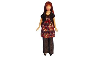 Porcelain Modern Woman In Smock Dress for 12th Scale Dolls House