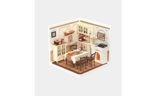 Rolife Warm Dining Room Plastic DIY Miniature Dollhouse Kit
