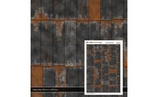 Scale Model Scenery Rusty Black Painted & Weathered Corrugated Iron Texture Paper (Pack of 5) OO Gauge