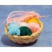 Knitting Basket with Wool and Needles in Basket for 12th Scale Dolls House