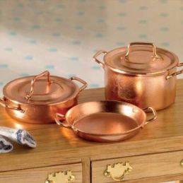 Two Casseroles & Skillet for 12th Scale Dolls House