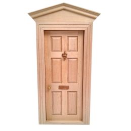 Wooden Front Door w/ Knocker, Handle & Letterbox for 12th Scale Dolls House