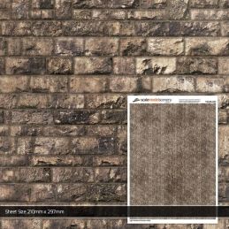 Scale Model Scenery Light Weathered Random Ashlar Brick Texture Paper (Pack of 5) OO Gauge