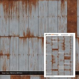 Scale Model Scenery Rusty & Weathered Corrugated Iron Texture Paper (Pack of 5) OO Gauge