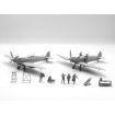 ICM 1/48 Scale WWII RAF Airfield Set, Spitfire Mk.IX & Spitfire Mk.VII, RAF Pilots & Ground Personnel (7 Figures) Model Kit