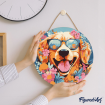 Figured'Art Dog and Flowers Hanging Wood Slice Painting By Numbers Kit