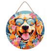 Figured'Art Dog and Flowers Hanging Wood Slice Painting By Numbers Kit