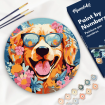 Figured'Art Dog and Flowers Hanging Wood Slice Painting By Numbers Kit
