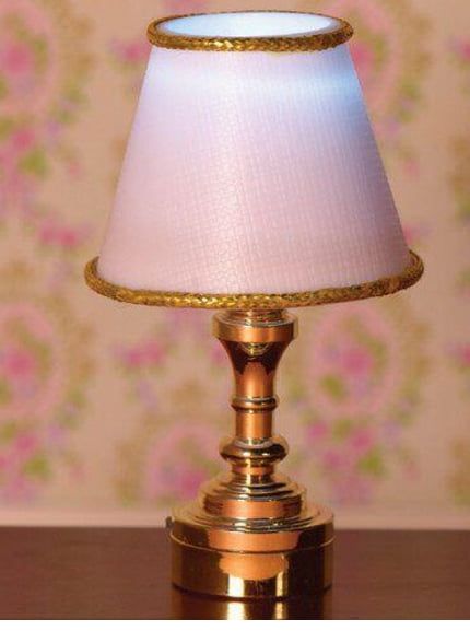 Brass Effect Table Lamp with Classic White Shade for 12th Scale Dolls House