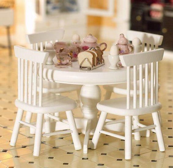Round White Table and Four Chairs for 12th Scale Dolls House