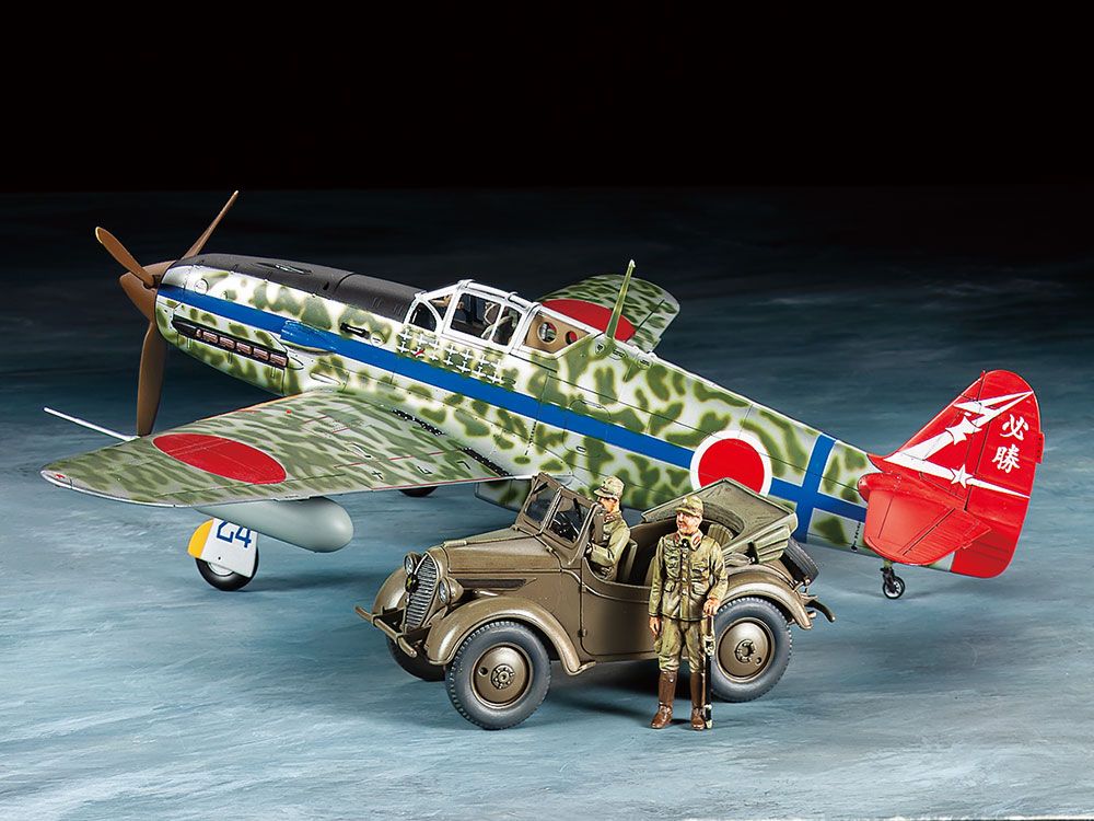 Tamiya 1/48 Scale Kawasaki Ki-61-Id Hien (Tony) & 4x4 Light Vehicle Kurogane Model Kit