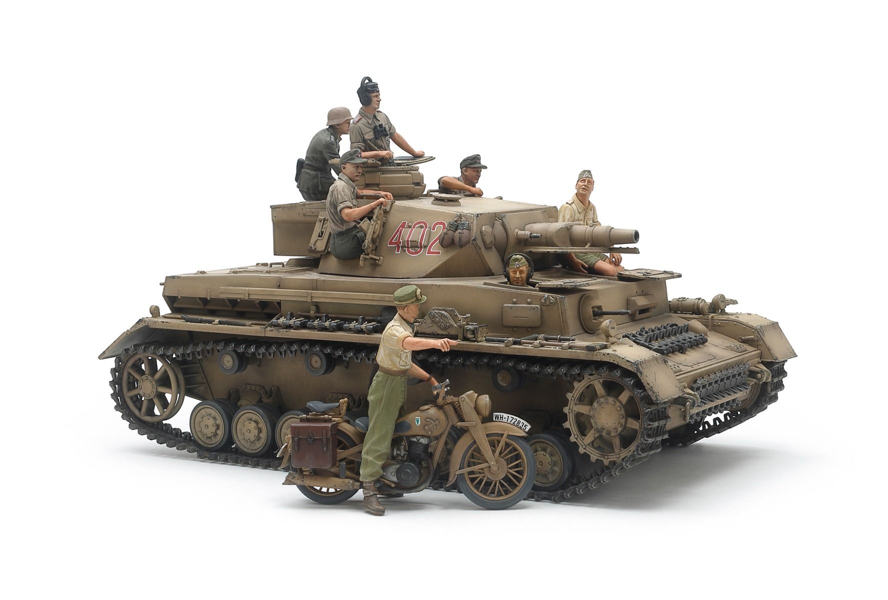 Tamiya 1/35 Scale German Tank Panzerkampfwagen IV Ausf.F & Motorcycle Set "North Africa" Model Kit