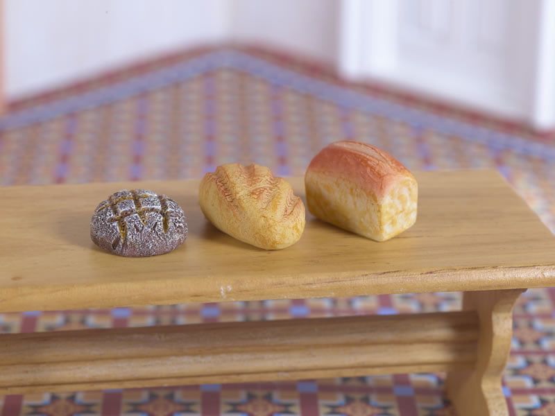 3 x Rustic Loaves of Bread for 12th Scale Dolls House