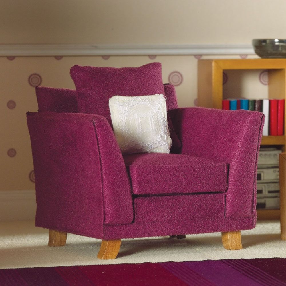 Soft Plum Armchair for 12th Scale Dolls House