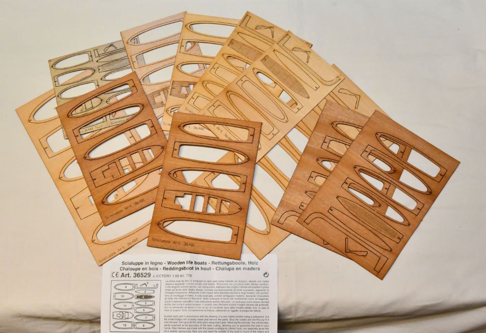 Mantua Models H.M.S Victory Wooden Model Ship Kit - All Wood Life Boat Set - Set Of 6