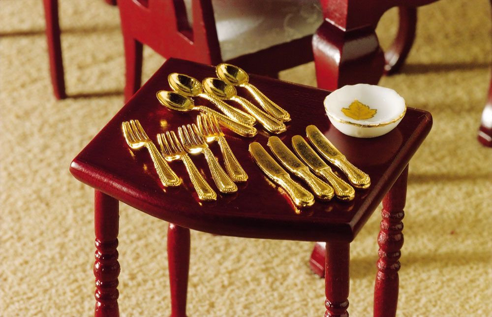 12 Piece Gold Cutlery Set for 12th Scale Dolls House