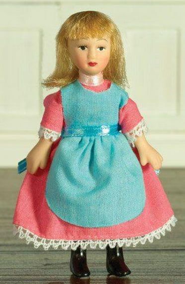 Delphia in Pink Turquiose Dress Poseable Porcelain Doll for 12th Scale Dolls House