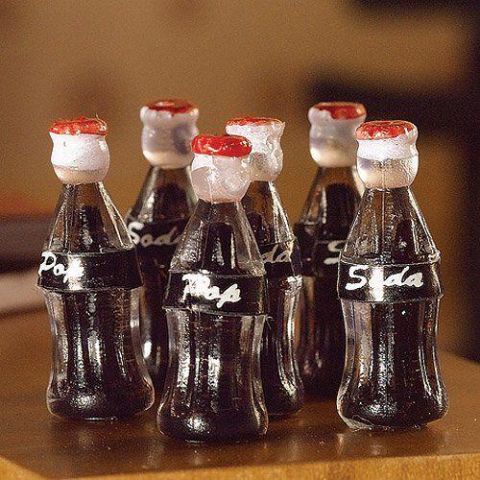 Soda Bottles, 6 pcs for 12th Scale Dolls House