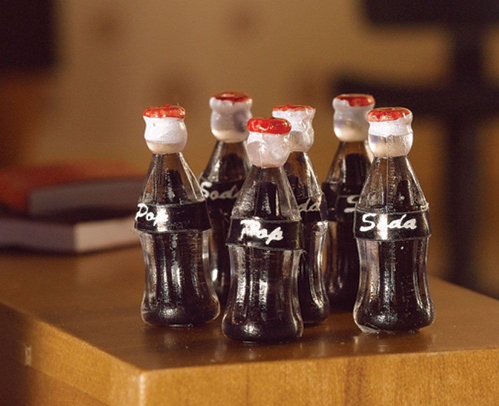 Soda Bottles, 6 pcs for 12th Scale Dolls House