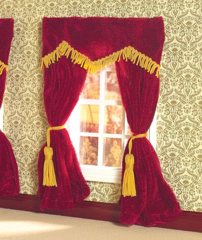 Plush Red Velvet Curtains for 12th Scale Dolls House