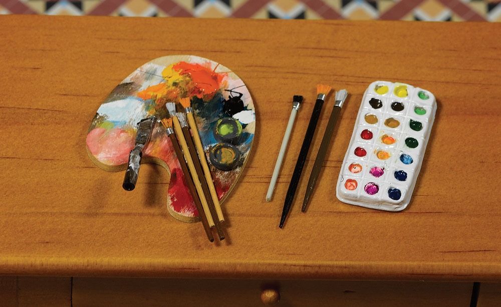 Artists Palette, Brushes & Paints for 12th Scale Dolls House
