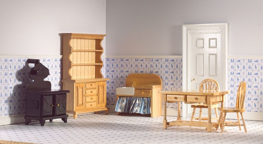 6 Piece Pine Kitchen Set for 12th Scale Dolls House