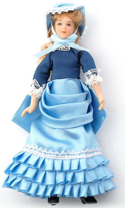 Estella in Light Blue Dress Porcelain Poseable Doll for 12th Scale Dolls House
