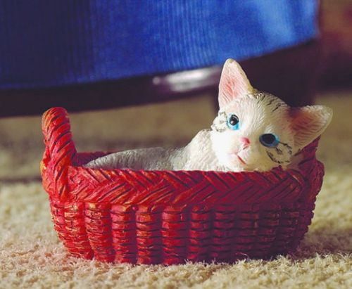 Miniature Kitten in Basket for 12th Scale Dolls House
