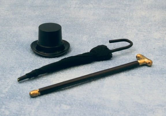 Hat, Cane and Umbrella for 12th Scale Dolls House