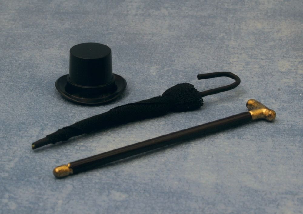 Hat, Cane and Umbrella for 12th Scale Dolls House