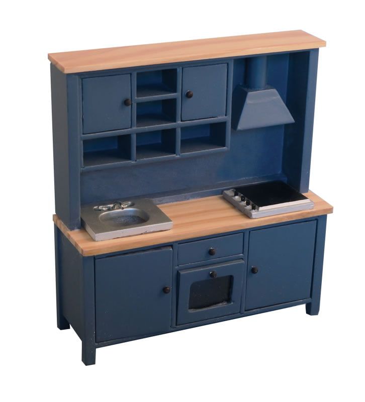 Shaker Style Blue Pine All In One Kitchen System for 12th Scale Dolls House