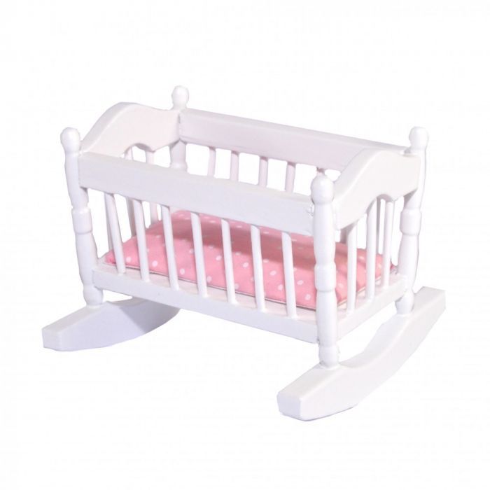 White Cradle with Pink Mattress for 12th Scale Dolls House