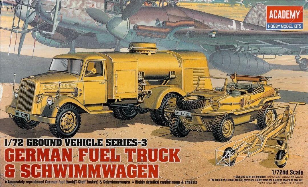 Academy 1/72 Scale WWII German Fuel Truck and Schwimmwagen Model Kit