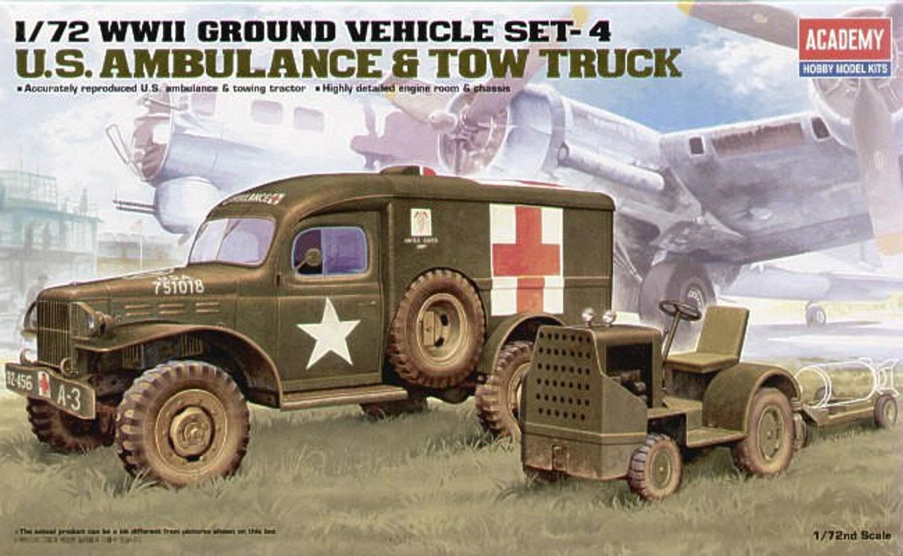 Academy 1/72 Scale WWII US Ambulance & Towing Tractor Model Kit