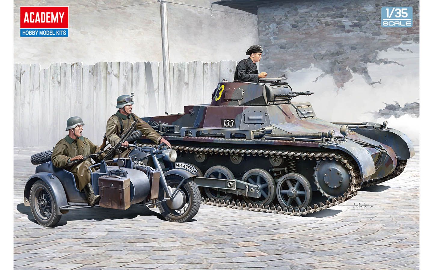 Academy 1/35 Scale WWII German Panzer I Ausf B & Motorcycle, ca.1939/40 Model Kit