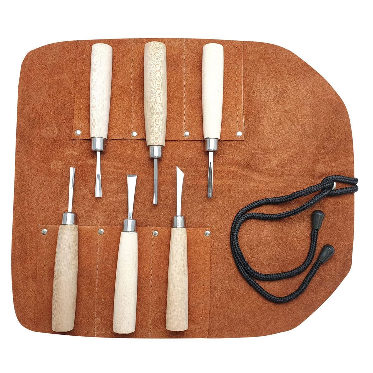 Beber 6 Piece Mini Carving Set in Leather Tool Roll