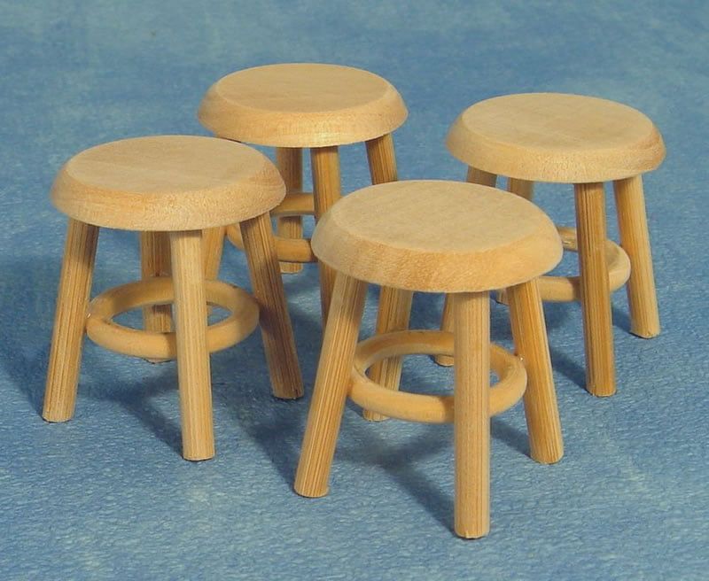 Bare Wood Stools x 4 for 12th Scale Dolls House