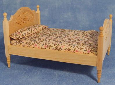 Bare Wood Double Bed for 12th Scale Dolls House