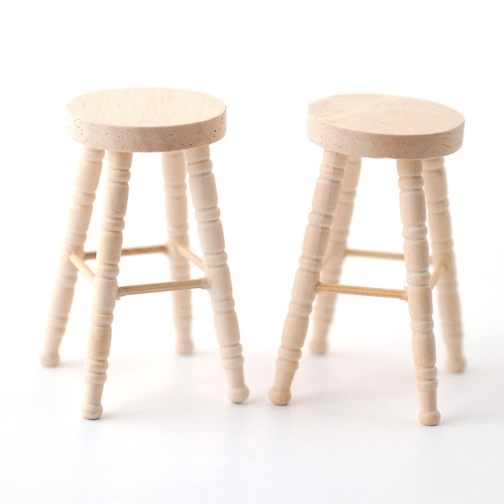 Bare Wood Bar Stool x 2 for 12th Scale Dolls House