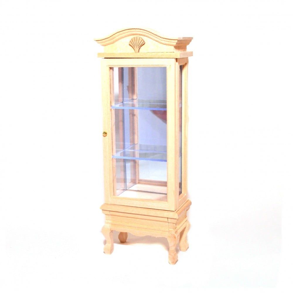 Bare Wood Display Cabinet Glass Shelves for 12th Scale Dolls House
