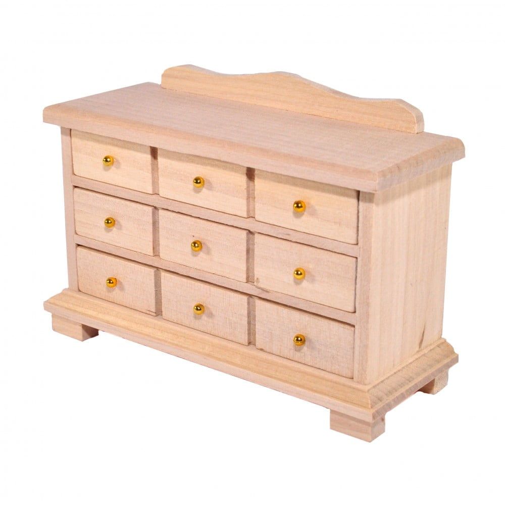 Bare Wood 9 Drawer Sideboard for 12th Scale Dolls House