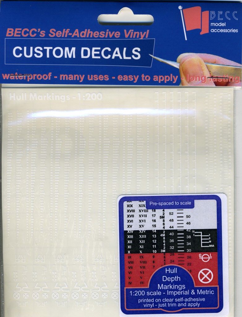 White Hull Depth Markings 1/200 Scale - Imperial and Metric