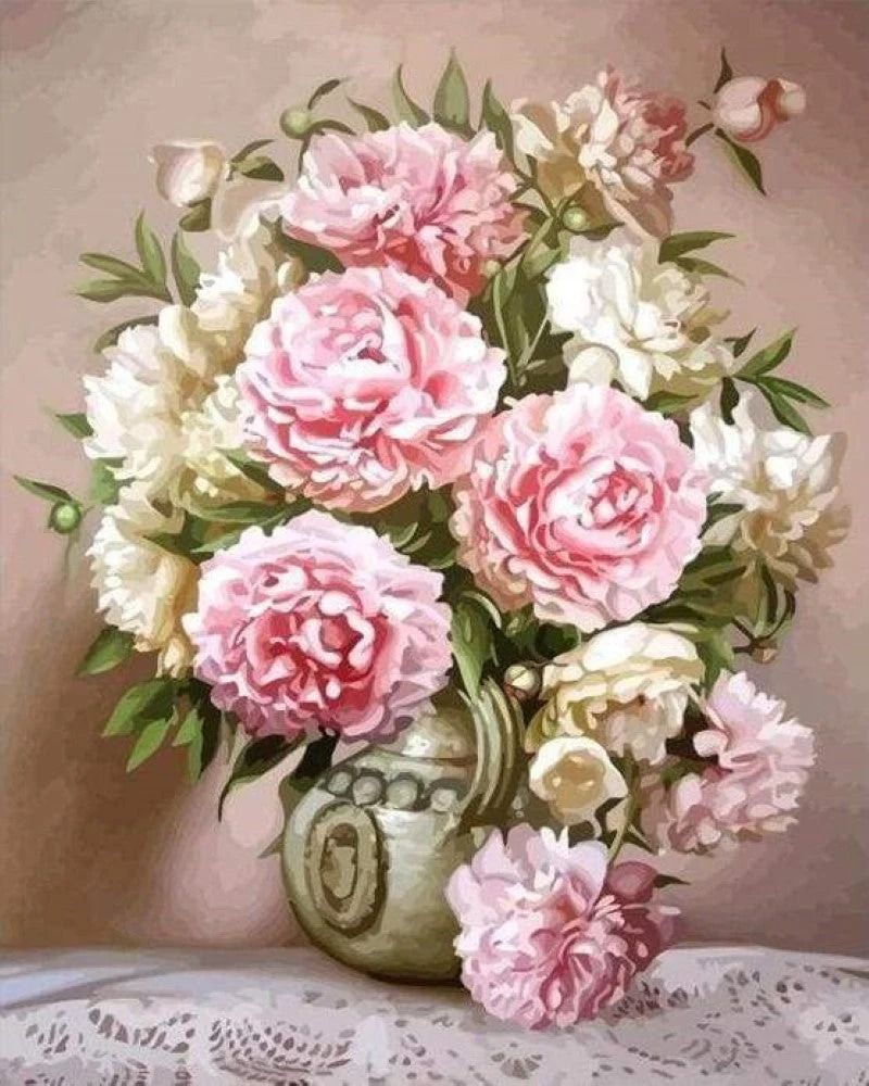 Figured'Art Beautiful Peonies Printed Cross Stitch Kit