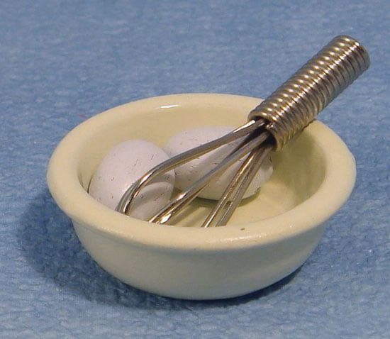 Eggs in Bowl and Whisk for 12th Scale Dolls House